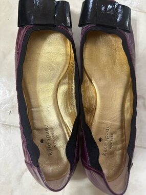 kate spade purple patent leather flats with black bow